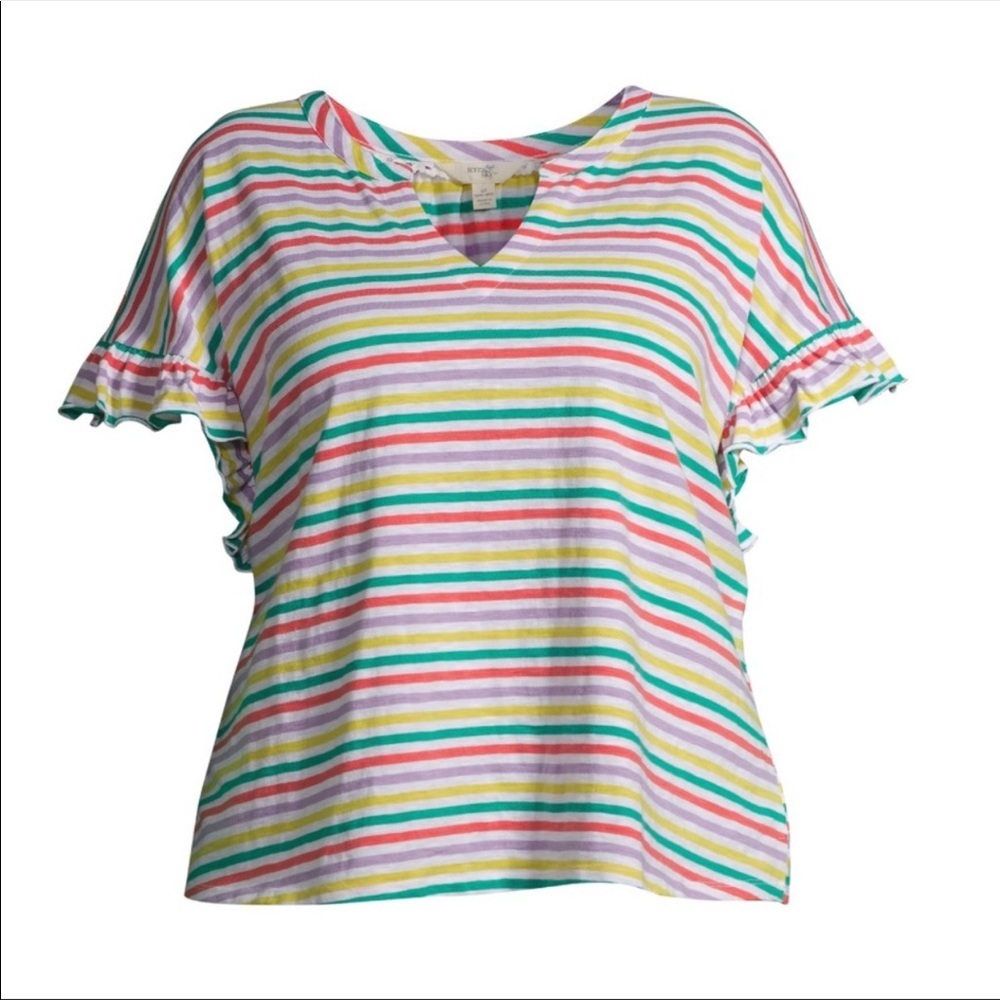 Colorful Striped Ruffle Sleeve Top - Picture 5 of 6